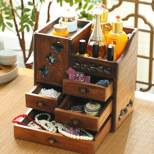 Wooden Retro Cosmetic Organizer Storage Box Rack